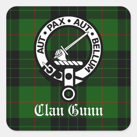 Clan Gunn Crest Badge en Tartan Vierkante Sticker (Voorkant)