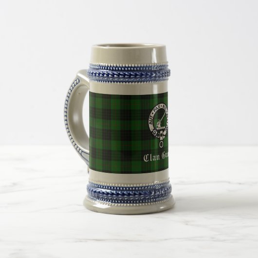Clan Gunn Crest Badge & Tartan Bierpul (Voorkant links)