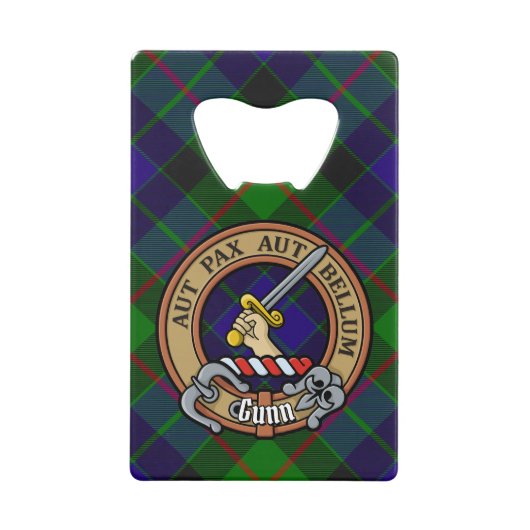 Clan Gunn Crest over Tartan Creditkaart Flessenopener (Voorkant)