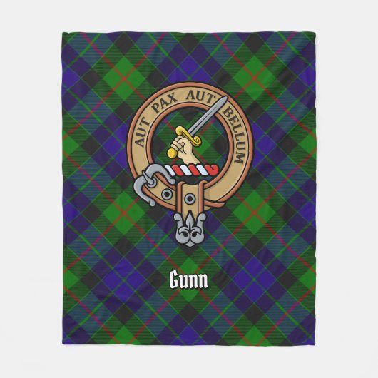 Clan Gunn Crest over Tartan Fleece Deken (Voorkant)