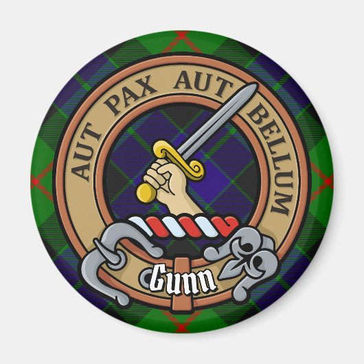 Clan Gunn Crest over Tartan Magneet (Voorkant)