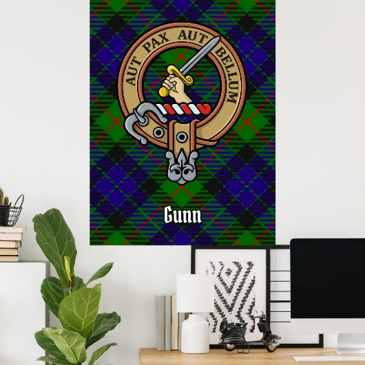 Clan Gunn Crest over Tartan Poster (Thuiskantoor)