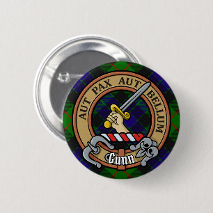 Clan Gunn Crest over Tartan Ronde Button 5,7 Cm