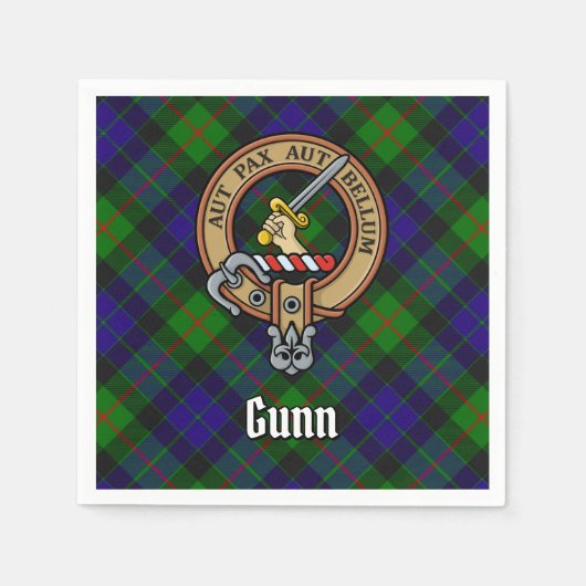 Clan Gunn Crest over Tartan Servet (Voorkant)