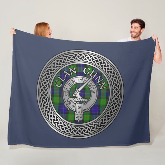 Clan Gunn Crest & Tartan Knot Fleece Blanket (In situ)