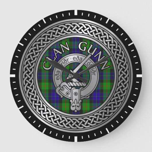 Clan Gunn Crest & Tartan Knot Large Clock Grote Klok (Voorkant)