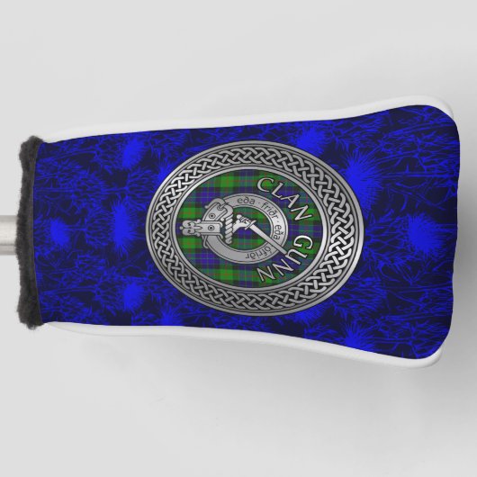 Clan Gunn Crest & Tartan Knot op Thistle Golfheadcover (Voorkant)