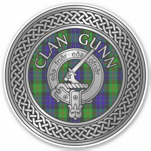 Clan Gunn Crest & Tartan Knot Sticker (Voorkant)