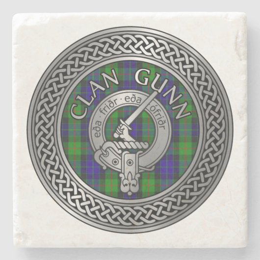 Clan Gunn Crest & Tartan Knot Stone Onderzetter (Voorkant)