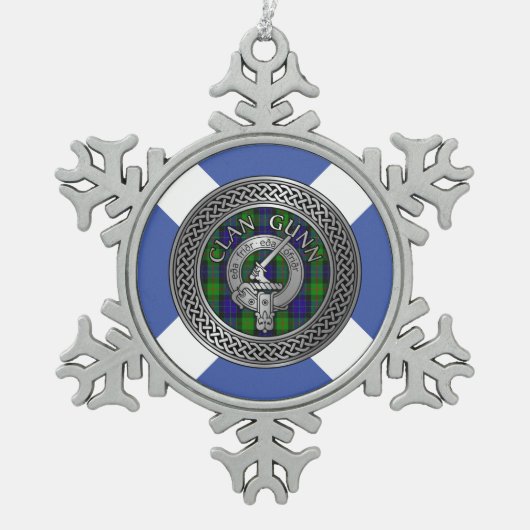 Clan Gunn Crest & Tartan Knot Tin Sneeuwvlok Ornament (Voorkant)