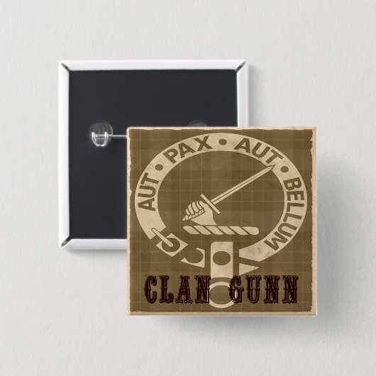 Clan Gunn Sepia Vierkante Button 5,1 Cm (Voorkant /achterkant)
