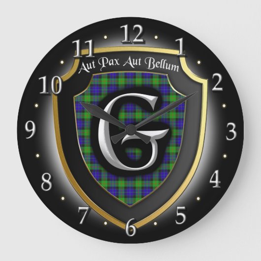 Clan Gunn Tartan Clock Grote Klok (Voorkant)