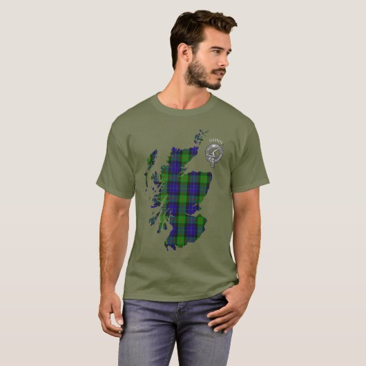 Clan Gunn Tartan Map & (Old Norse) Crest T-shirt (Voorkant volledig)