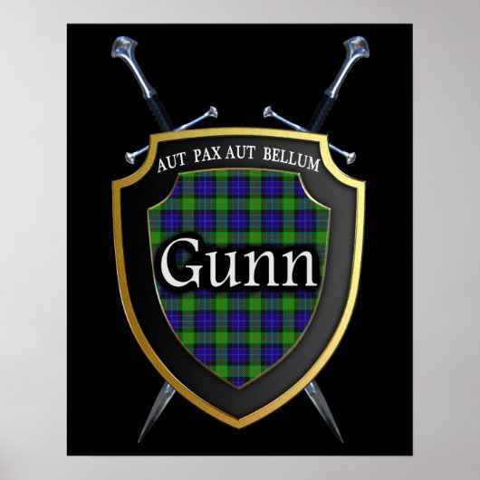 Clan Gunn Tartan Scottish Shield & Swords Poster (Voorkant)