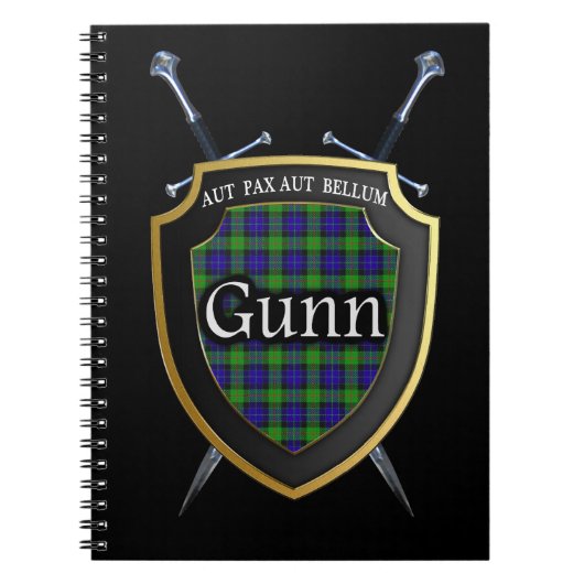 Clan Gunn Tartan Shield & Swords Notitieboek (Voorkant)
