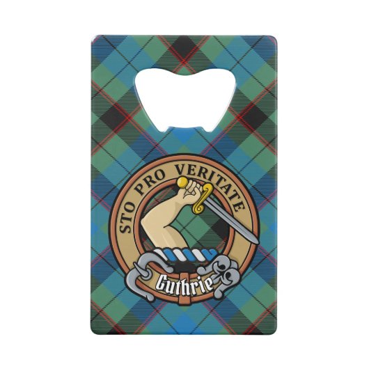 Clan Guthrie Crest over Tartan Creditkaart Flessenopener (Voorkant)