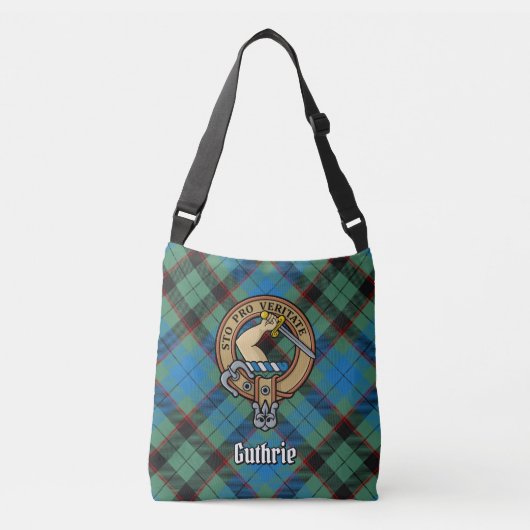 Clan Guthrie Crest over Tartan Crossbody Tas (Voorkant)