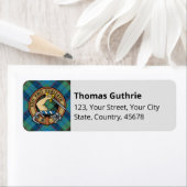 Clan Guthrie Crest over Tartan Etiket (Insitu)