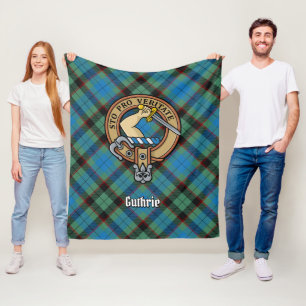 Clan Guthrie Crest over Tartan Fleece Deken