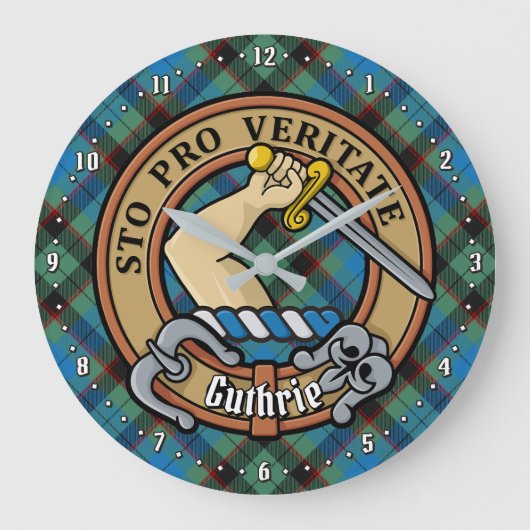 Clan Guthrie Crest over Tartan Grote Klok (Voorkant)