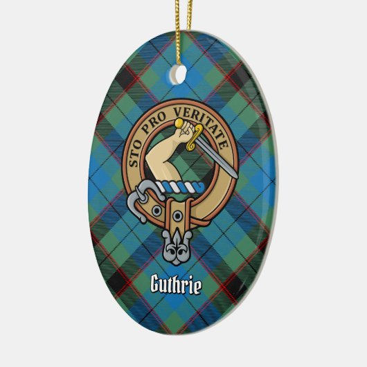 Clan Guthrie Crest over Tartan Keramisch Ornament (Links)
