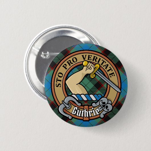 Clan Guthrie Crest over Tartan Ronde Button 5,7 Cm (Voorkant /achterkant)