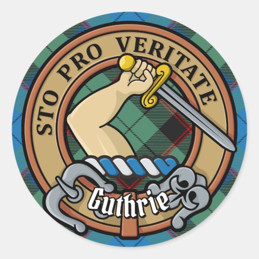 Clan Guthrie Crest over Tartan Ronde Sticker (Voorkant)