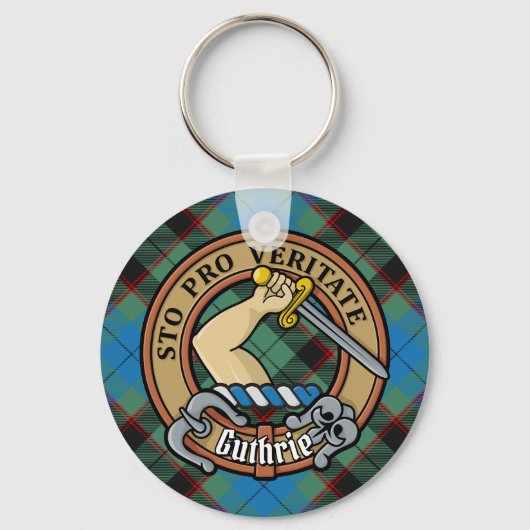 Clan Guthrie Crest over Tartan Sleutelhanger (Voorkant)