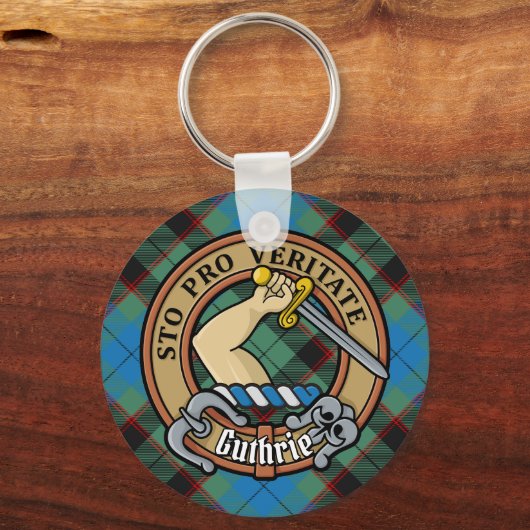 Clan Guthrie Crest over Tartan Sleutelhanger (Voorkant)