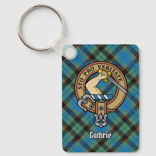 Clan Guthrie Crest over Tartan Sleutelhanger (Voorkant)