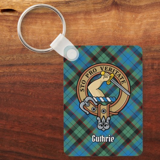 Clan Guthrie Crest over Tartan Sleutelhanger (Voorkant)