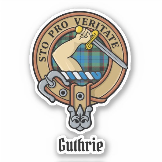 Clan Guthrie Crest over Tartan Sticker (Voorkant)
