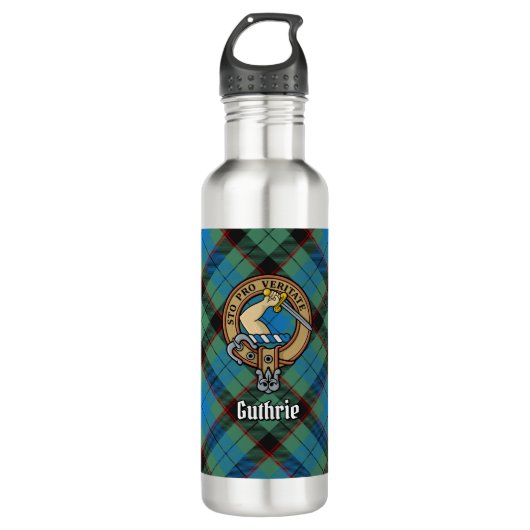Clan Guthrie Crest over Tartan Waterfles (Voorkant)