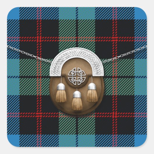 Clan Guthrie Tartan en Sporran Vierkante Sticker (Voorkant)