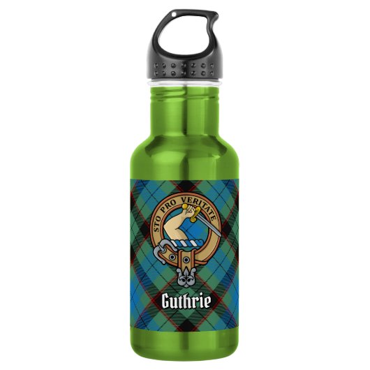 Clan Guthrie-wapen boven tartan Waterfles (Voorkant)