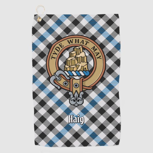 Clan Haig Crest over Check Tartan Golfhanddoek (Voorkant)