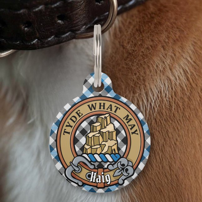 Clan Haig Crest over Check Tartan Huisdierpenning (Creator heeft geüpload)