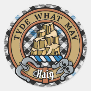 Clan Haig Crest over Check Tartan Ronde Sticker