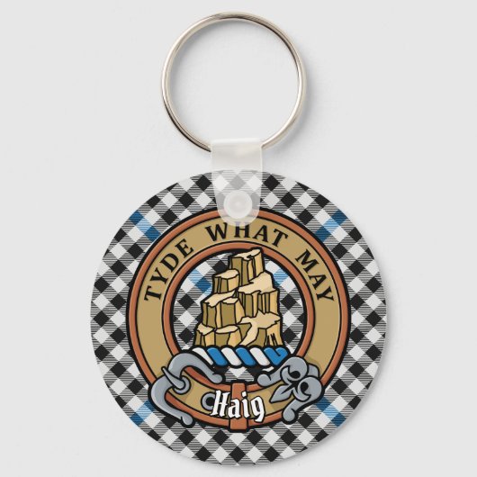 Clan Haig Crest over Check Tartan Sleutelhanger (Voorkant)