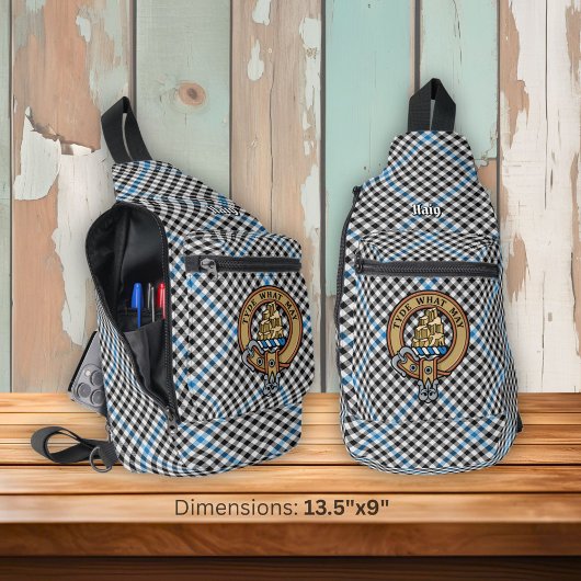 Clan Haig Crest over Check Tartan Sling Bag
