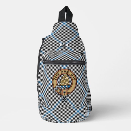Clan Haig Crest over Check Tartan Sling Bag (Voorkant)
