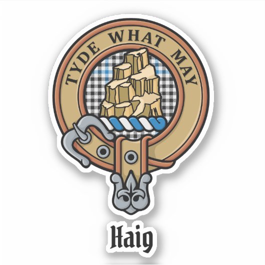 Clan Haig Crest over Check Tartan Sticker (Voorkant)