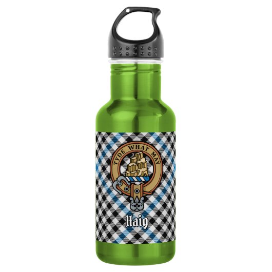 Clan Haig Crest over Check Tartan Waterfles (Voorkant)