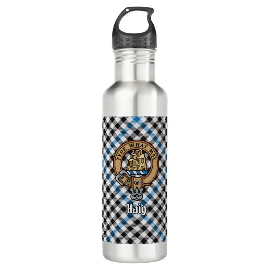 Clan Haig Crest over Check Tartan Waterfles (Voorkant)