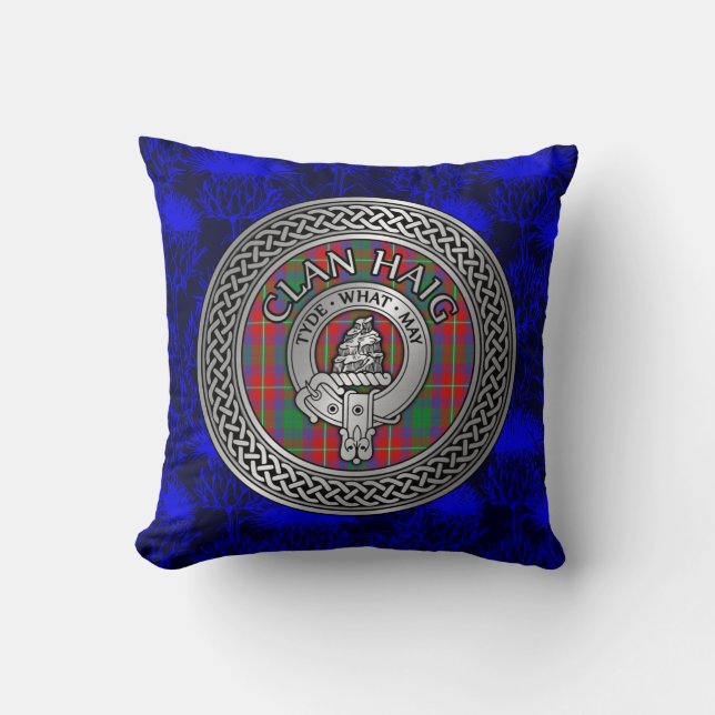 Clan Haig Crest & Tartan Knot Kussen (Voorkant)
