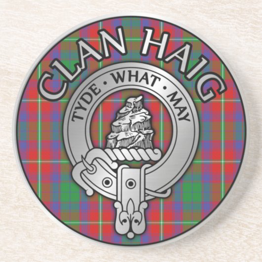 Clan Haig Crest & Tartan Zandsteen Onderzetter (Voorkant)
