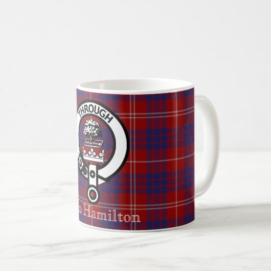 Clan Hamilton Crest en Tartan Coffee Mok (Voorkant rechts)