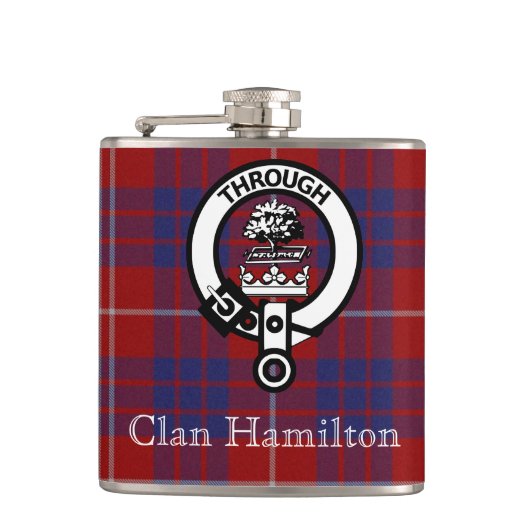 Clan Hamilton Crest en Tartan Flag Heupfles (Voorkant)