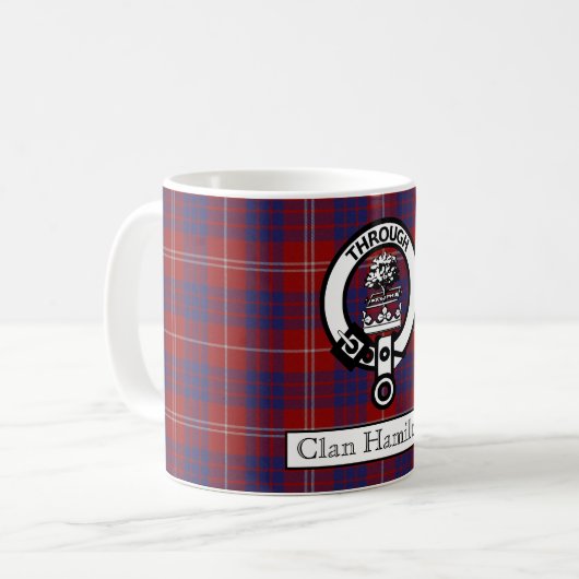 Clan Hamilton Crest en Tartan II Coffee Mok (Voorkant links)