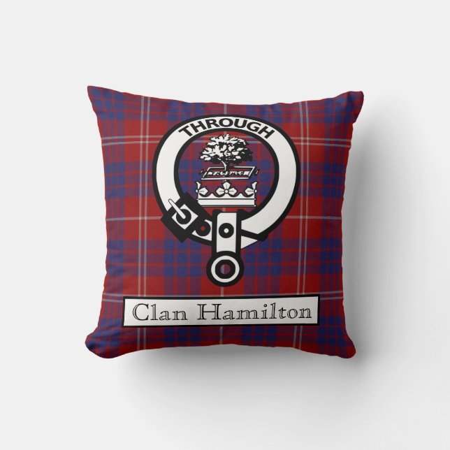 Clan Hamilton Crest en Tartan II Kussen (Voorkant)